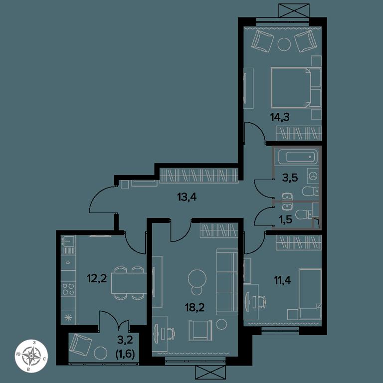 3-BD Apartment Sale, 76.1 sq. m. at Yzhnaya Bitsa, Yuzhnaya Bitsa Residential Complex, posyolok Bittsa, Leninskiy City District, Moscow Region, Russia #1 3-BD Apartment Sale, 76.1 sq. m. at Yzhnaya Bitsa, Yuzhnaya Bitsa Residential Complex, posyolok Bittsa, Leninskiy City District, Moscow Region, Russia #1