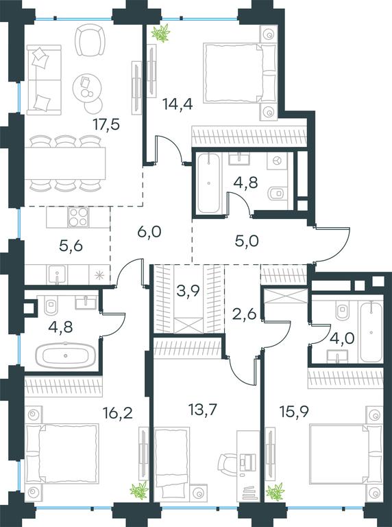 Продажа 4-комн. квартиры, 114,4 м² в ЖК «Левел Бауманская (Level Бауманская)», Большая Почтовая улица, 18, Москва, Россия #1 Продажа 4-комн. квартиры, 114,4 м² в ЖК «Левел Бауманская (Level Бауманская)», Большая Почтовая улица, 18, Москва, Россия #1