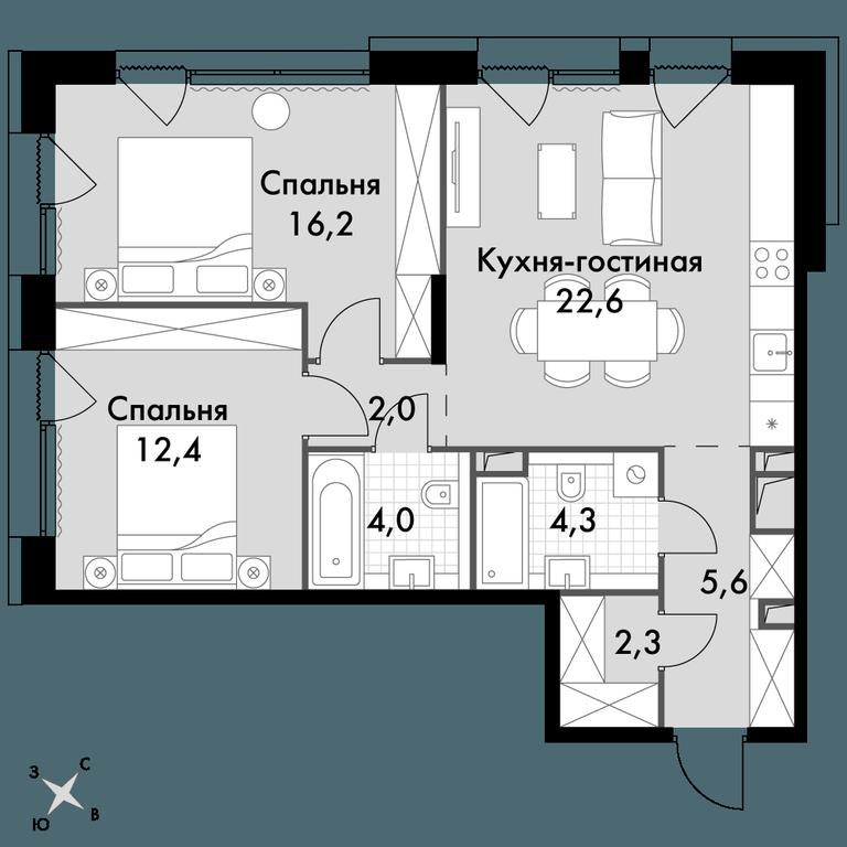 2-BD Apartment Sale, 69.4平方米 at The Lake, Snezhnaya Street, 22, Moscow, Russia #1 2-BD Apartment Sale, 69.4平方米 at The Lake, Snezhnaya Street, 22, Moscow, Russia #1