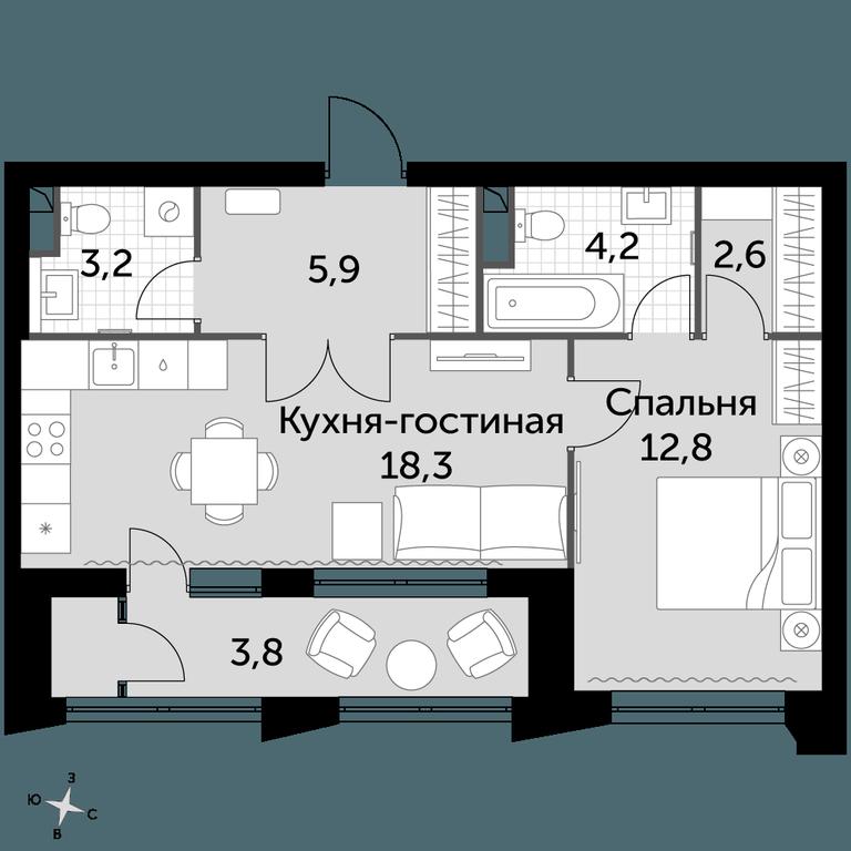 2-BD Apartment Sale, 52.6 sq. m. at Sky Garden, Stroitelny Drive, 9с6, Moscow, Russia #1