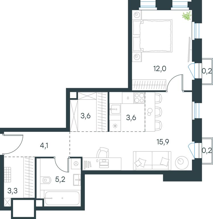 1-BD Apartment Sale, 48.1平方米 at Level Seligerskaya 2, Ilmenskiy Drive, 8Ас1, Moscow, Russia #1 1-BD Apartment Sale, 48.1平方米 at Level Seligerskaya 2, Ilmenskiy Drive, 8Ас1, Moscow, Russia #1