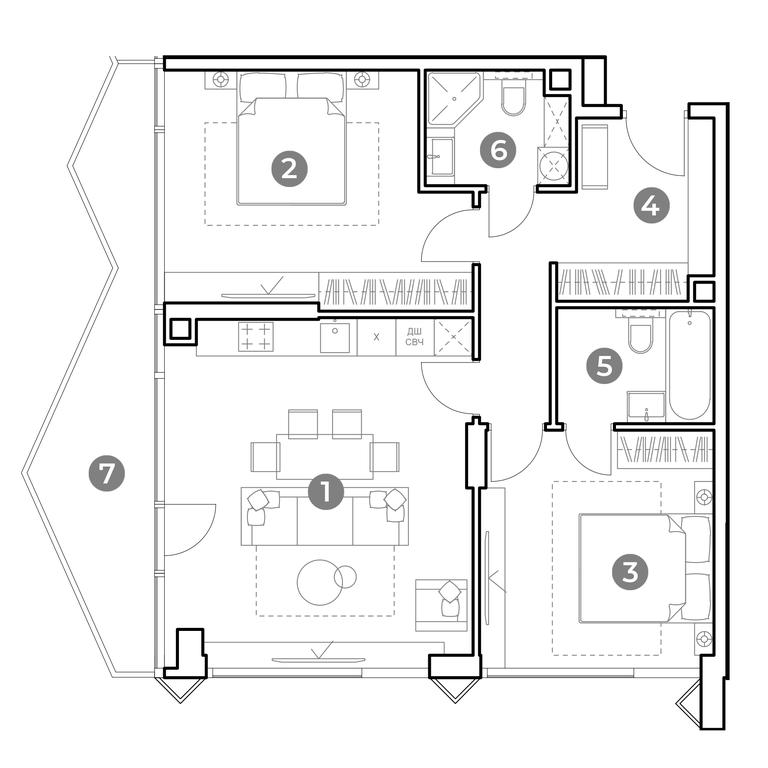 2-BD Apartment Sale, 85.4 sq. m. at Nametkin Tower, Namyotkina Street, 10А, Moscow, Russia #2 2-BD Apartment Sale, 85.4 sq. m. at Nametkin Tower, Namyotkina Street, 10А, Moscow, Russia #2