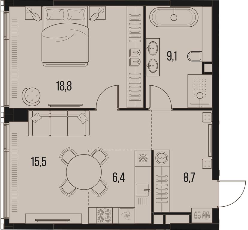 1-BD Apartment Sale, 58.5 sq. m. at High Life, Letnikovskaya Street, 11/10с1, Moscow, Russia #1