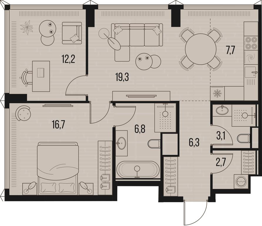 2-BD Apartment Sale, 74.8平方米 at High Life, Letnikovskaya Street, 11/10с1, Moscow, Russia #1