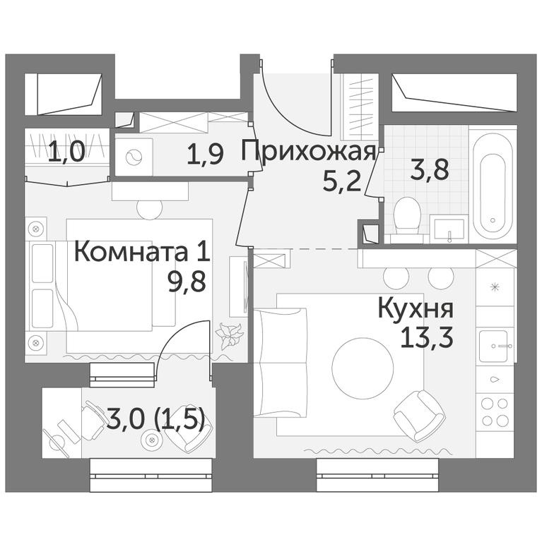 1-BD Apartment Sale, 36.5 sq. m. at Rezhisser, Vilgelma Pika Street, 3, Moscow, Russia #1