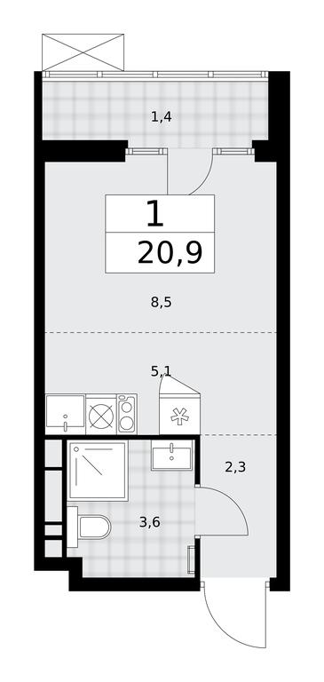 Apartment Sale, 20.9平方米 at Desnarechie, kvartal № 23, Desyonovskoye Settlement, Moscow, Russia #1