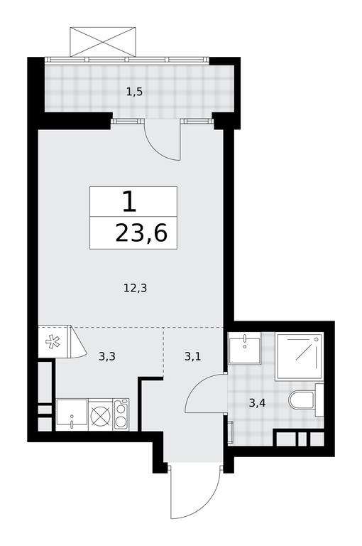 Apartment Sale, 23.6 sq. m. at Desnarechie, kvartal № 23, Desyonovskoye Settlement, Moscow, Russia #2