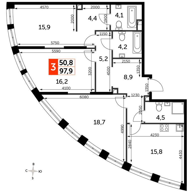 3-BD Apartment Sale, 97.3 sq. m. at Sydney City, Shenogina Street, 2, Moscow, Russia #1