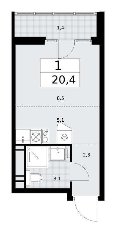 Apartment Sale, 20.4 sq. m. at Desnarechie, kvartal № 23, Desyonovskoye Settlement, Moscow, Russia #1