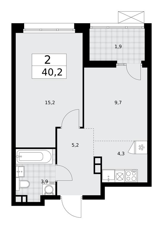 1-BD Apartment Sale, 40.2平方米 at Desnarechie, kvartal № 23, Desyonovskoye Settlement, Moscow, Russia #2