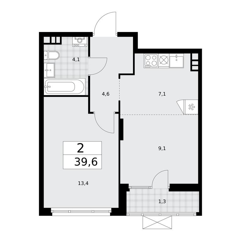 1-BD Apartment Sale, 39.6 sq. m. at Desnarechie, kvartal № 23, Desyonovskoye Settlement, Moscow, Russia #2