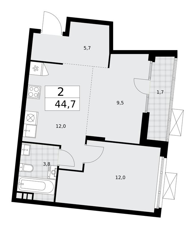 1-BD Apartment Sale, 44.7平方米 at Desnarechie, kvartal № 23, Desyonovskoye Settlement, Moscow, Russia #1