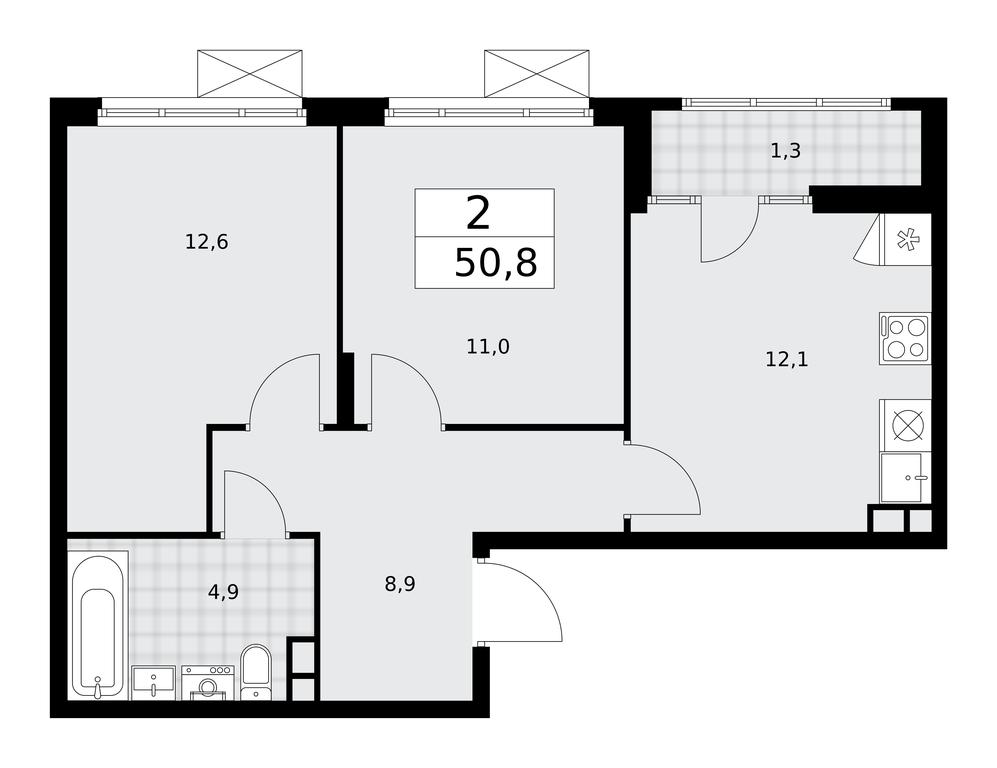 1-BD Apartment Sale, 50.8平方米 at Desnarechie, kvartal № 23, Desyonovskoye Settlement, Moscow, Russia #2