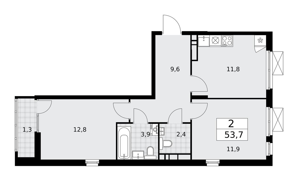 1-BD Apartment Sale, 53.7平方米 at Desnarechie, kvartal № 23, Desyonovskoye Settlement, Moscow, Russia #2