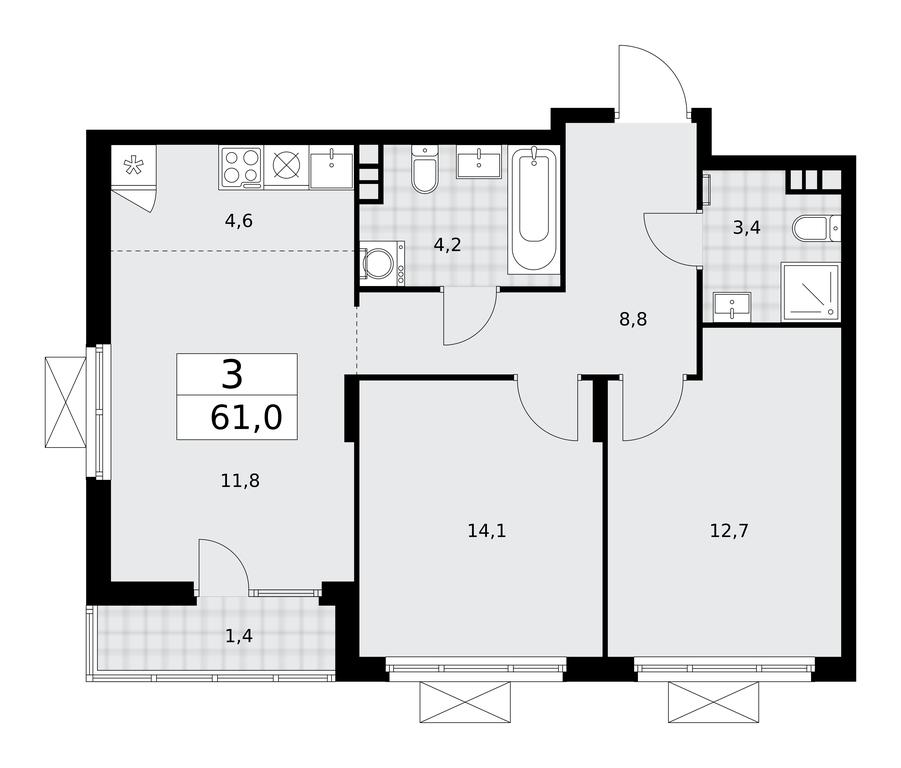 2-BD Apartment Sale, 61平方米 at Desnarechie, kvartal № 23, Desyonovskoye Settlement, Moscow, Russia #2 2-BD Apartment Sale, 61平方米 at Desnarechie, kvartal № 23, Desyonovskoye Settlement, Moscow, Russia #2