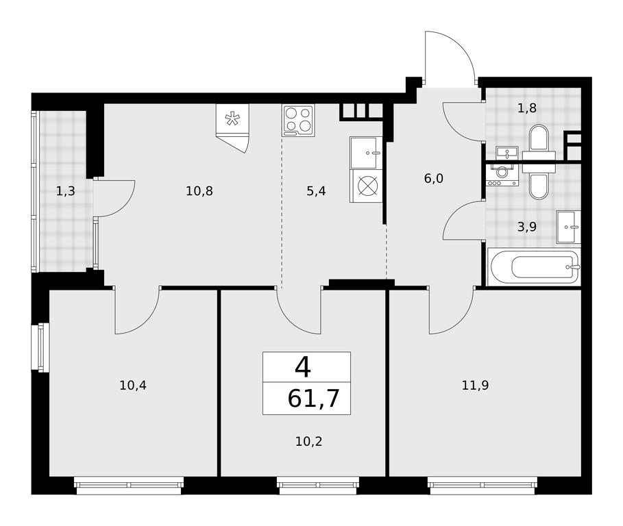 3-BD Apartment Sale, 61.7 sq. m. at Desnarechie, kvartal № 23, Desyonovskoye Settlement, Moscow, Russia #1 3-BD Apartment Sale, 61.7 sq. m. at Desnarechie, kvartal № 23, Desyonovskoye Settlement, Moscow, Russia #1