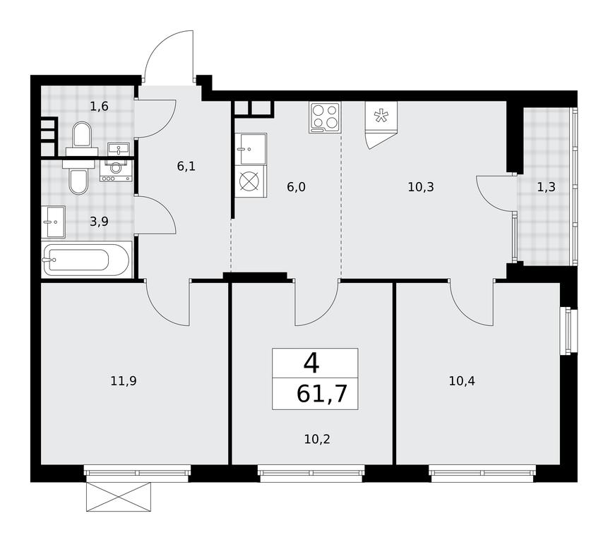3-BD Apartment Sale, 61.7 sq. m. at Desnarechie, kvartal № 23, Desyonovskoye Settlement, Moscow, Russia #2 3-BD Apartment Sale, 61.7 sq. m. at Desnarechie, kvartal № 23, Desyonovskoye Settlement, Moscow, Russia #2