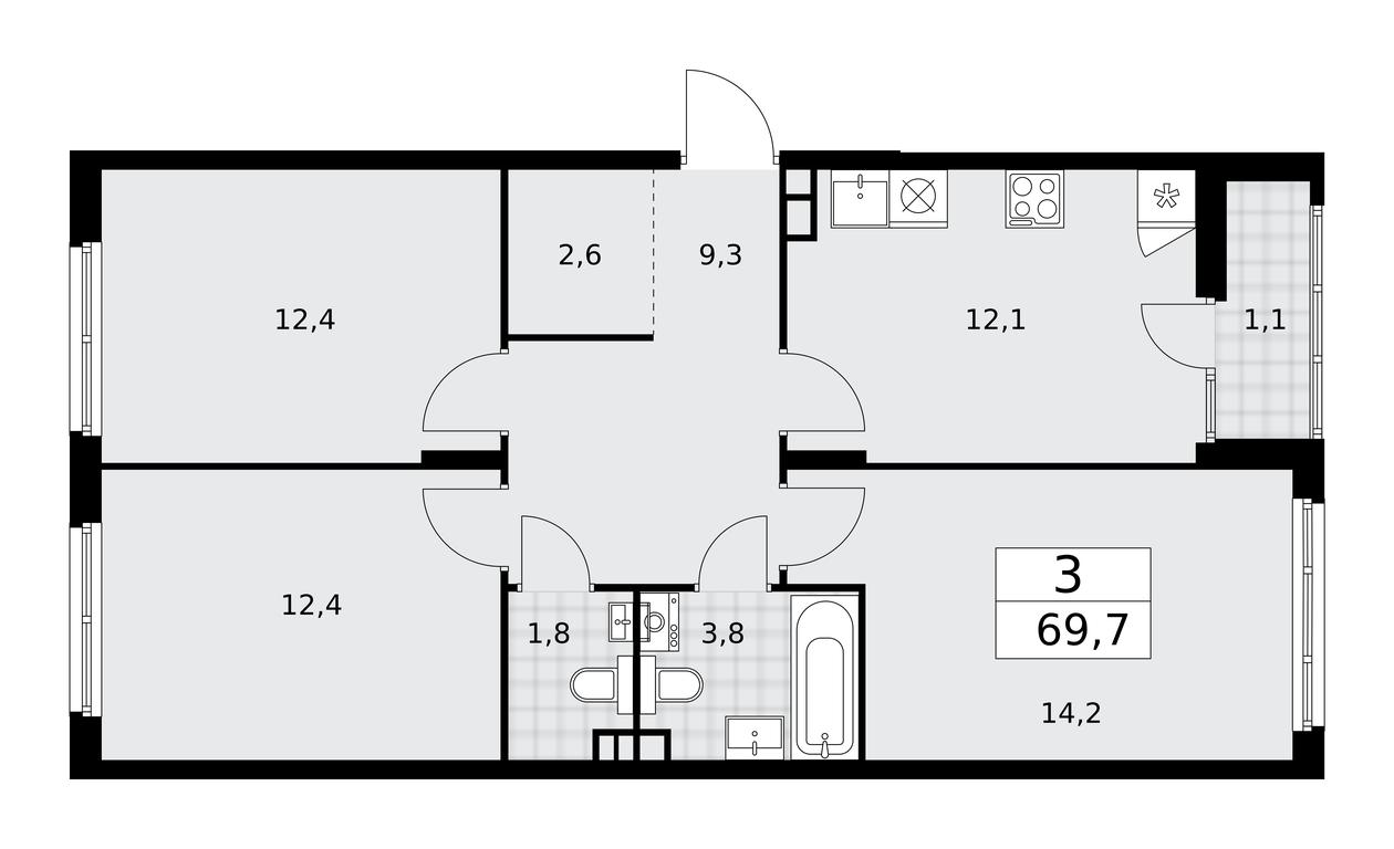 2-BD Apartment Sale, 69.7 sq. m. at Desnarechie, kvartal № 23, Desyonovskoye Settlement, Moscow, Russia #1