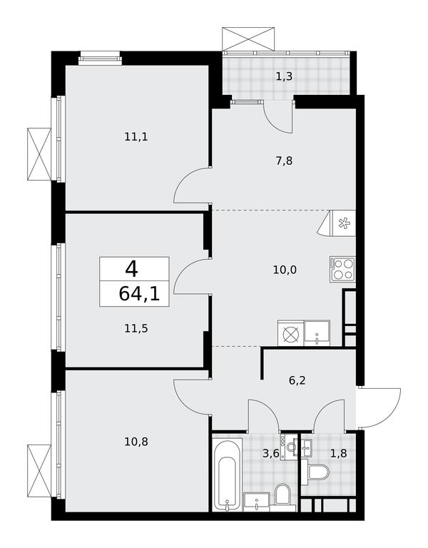 3-BD Apartment Sale, 64.1 sq. m. at Desnarechie, kvartal № 23, Desyonovskoye Settlement, Moscow, Russia #2 3-BD Apartment Sale, 64.1 sq. m. at Desnarechie, kvartal № 23, Desyonovskoye Settlement, Moscow, Russia #2