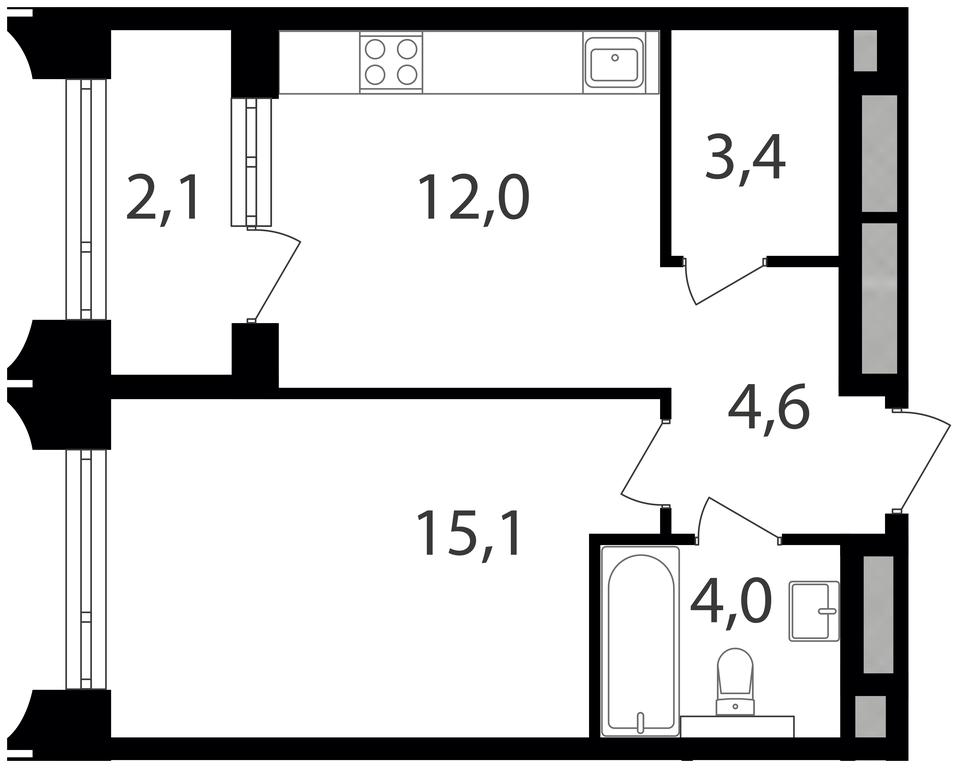 1-BD Apartment Sale, 41.2 sq. m. at Petrovskiy Park II, Stary Petrovsko-Razumovsky Drive, 1/23, Moscow, Russia #1