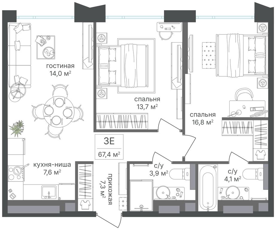 2-BD Apartment Sale, 67.4 sq. m. at Petrovskiy Park II, Stary Petrovsko-Razumovsky Drive, 1/23, Moscow, Russia #2