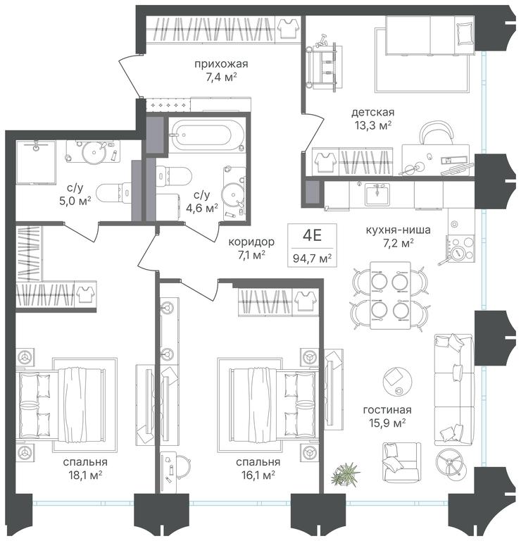 3-BD Apartment Sale, 94.7平方米 at Petrovskiy Park II, Stary Petrovsko-Razumovsky Drive, 1/23, Moscow, Russia #2