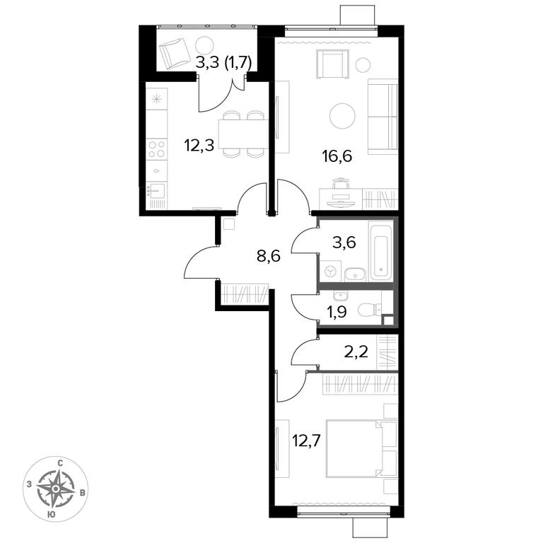 2-BD Apartment Sale, 59.5平方米 at Pervyi Lermontovskiy, zhiloy kompleks 1-y Lermontovskiy, Lyubertsy, Moscow Region, Russia #1 2-BD Apartment Sale, 59.5平方米 at Pervyi Lermontovskiy, zhiloy kompleks 1-y Lermontovskiy, Lyubertsy, Moscow Region, Russia #1