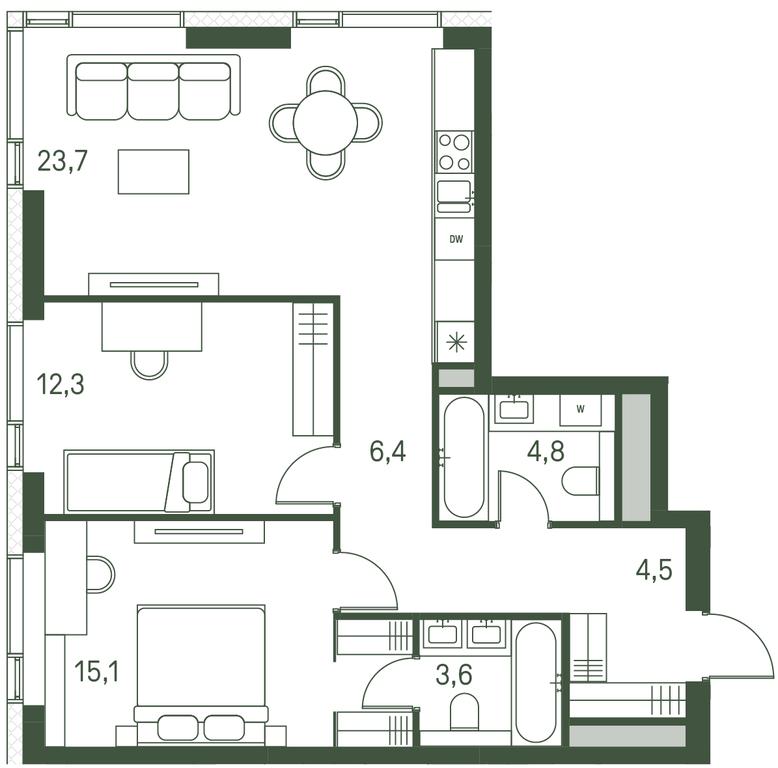 2-BD Apartment Sale, 70.4 sq. m. at Moments, Volokolamskoye Highway, 28, Moscow, Russia #2 2-BD Apartment Sale, 70.4 sq. m. at Moments, Volokolamskoye Highway, 28, Moscow, Russia #2