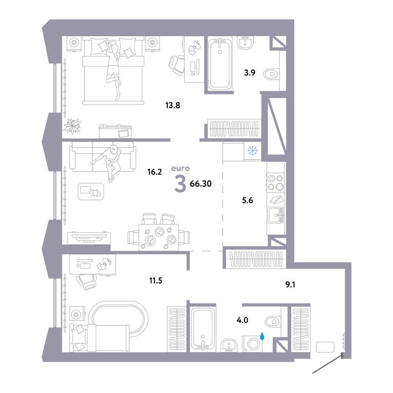 2-BD Apartment Sale, 67.2 sq. m. at Strana.Ozernaya, Ozyornaya Street, 42с7, Moscow, Russia #1