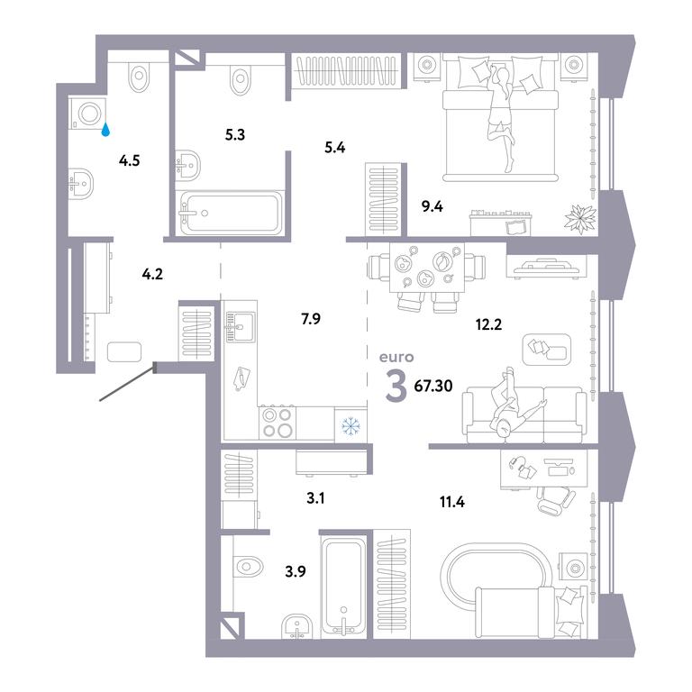 2-BD Apartment Sale, 67.6 sq. m. at Strana.Ozernaya, Ozyornaya Street, 42с7, Moscow, Russia #1