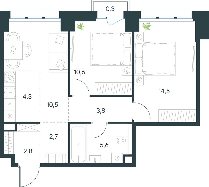 2-BD Apartment Sale, 55.1平方米 at Level Seligerskaya 2, Ilmenskiy Drive, 8Ас1, Moscow, Russia #1