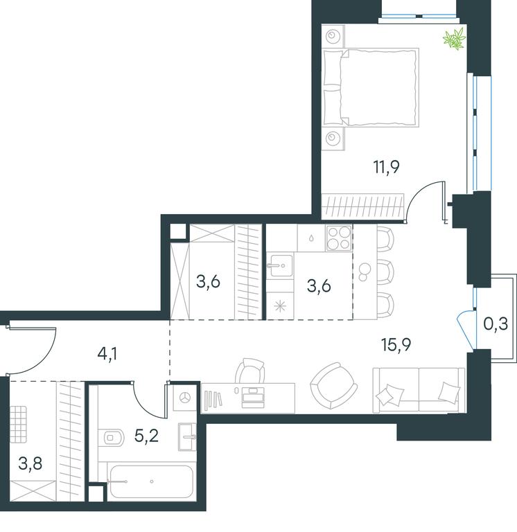 1-BD Apartment Sale, 48.4平方米 at Level Seligerskaya 2, Ilmenskiy Drive, 8Ас1, Moscow, Russia #1 1-BD Apartment Sale, 48.4平方米 at Level Seligerskaya 2, Ilmenskiy Drive, 8Ас1, Moscow, Russia #1