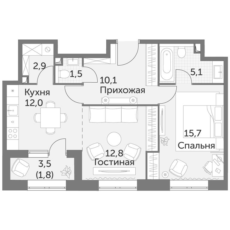2-BD Apartment Sale, 61.9 sq. m. at Rezhisser, Vilgelma Pika Street, 3, Moscow, Russia #1 2-BD Apartment Sale, 61.9 sq. m. at Rezhisser, Vilgelma Pika Street, 3, Moscow, Russia #1
