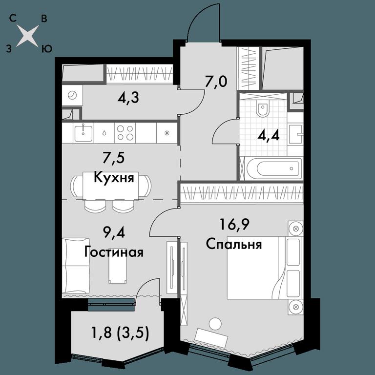 1-BD Apartment Sale, 51.3平方米 at Sydney City, Shenogina Street, 2, Moscow, Russia #1 1-BD Apartment Sale, 51.3平方米 at Sydney City, Shenogina Street, 2, Moscow, Russia #1