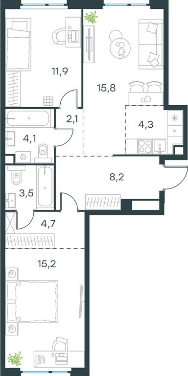 2-BD Apartment Sale, 69.8 sq. m. at Level Michurinskiy, Озёрная улица, вл1, Москва, Россия #1 2-BD Apartment Sale, 69.8 sq. m. at Level Michurinskiy, Озёрная улица, вл1, Москва, Россия #1
