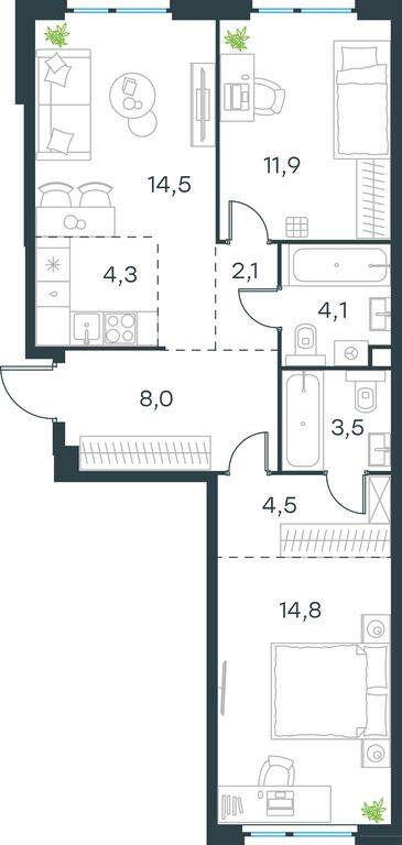 2-BD Apartment Sale, 67.7 sq. m. at Level Michurinskiy, Озёрная улица, вл1, Москва, Россия #1 2-BD Apartment Sale, 67.7 sq. m. at Level Michurinskiy, Озёрная улица, вл1, Москва, Россия #1