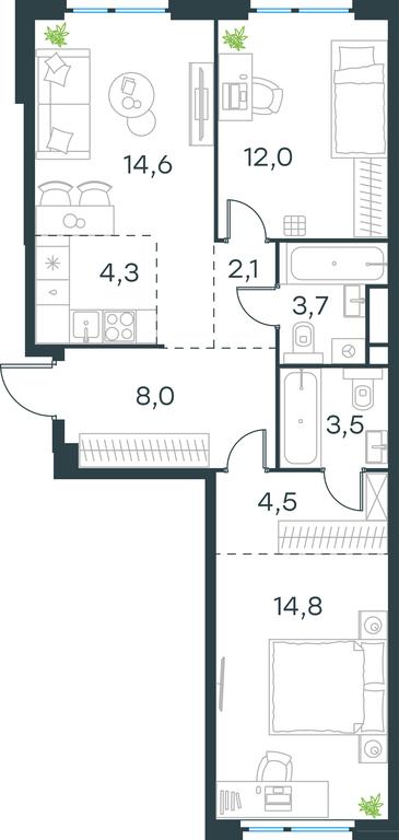 2-BD Apartment Sale, 67.5 sq. m. at Level Michurinskiy, Озёрная улица, вл1, Москва, Россия #1 2-BD Apartment Sale, 67.5 sq. m. at Level Michurinskiy, Озёрная улица, вл1, Москва, Россия #1