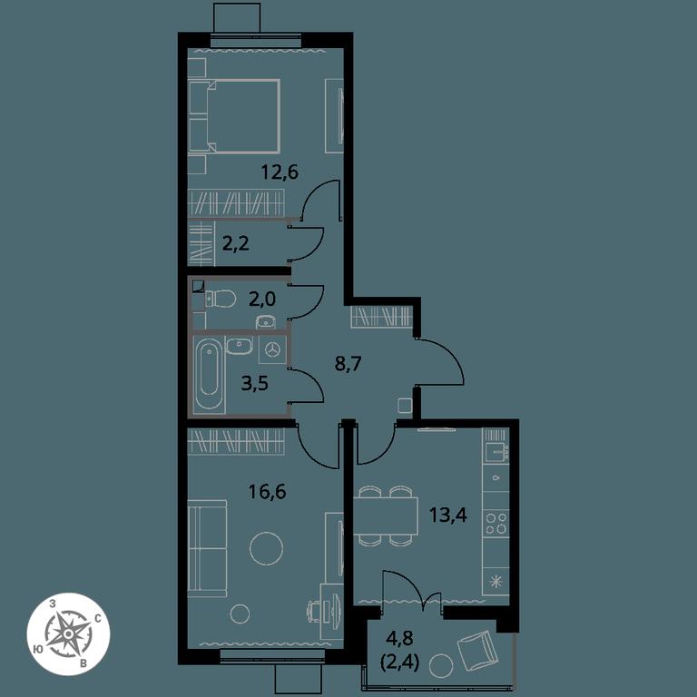 2-BD Apartment Sale, 61.4平方米 at Pervy Yuzhny, zhiloy kompleks Pervy Yuzhny, Leninskiy City District, Moscow Region, Russia #1 2-BD Apartment Sale, 61.4平方米 at Pervy Yuzhny, zhiloy kompleks Pervy Yuzhny, Leninskiy City District, Moscow Region, Russia #1