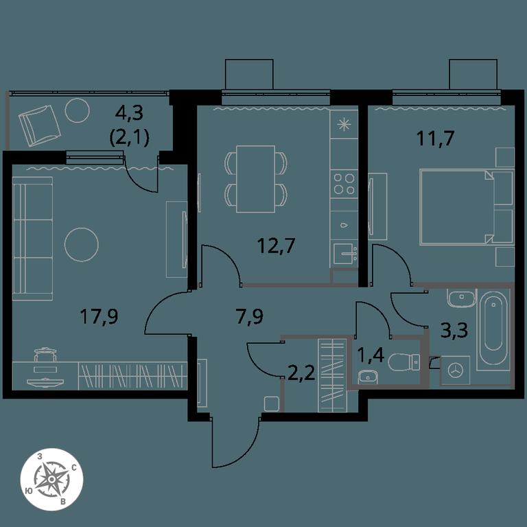 2-BD Apartment Sale, 59.1 sq. m. at Pervy Yuzhny, zhiloy kompleks Pervy Yuzhny, Leninskiy City District, Moscow Region, Russia #1 2-BD Apartment Sale, 59.1 sq. m. at Pervy Yuzhny, zhiloy kompleks Pervy Yuzhny, Leninskiy City District, Moscow Region, Russia #1