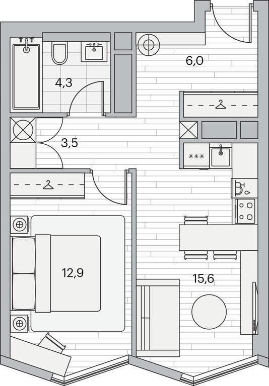1-BD Apartment Sale, 42.6平方米 at Beregovoy, Beregovoy Drive, 2, Moscow, Russia #1