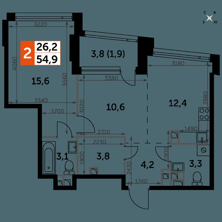 2-BD Apartment Sale, 54.9平方米 at Rotterdam, Varshavskoye Highway, 37Ак1с2, Moscow, Russia #1