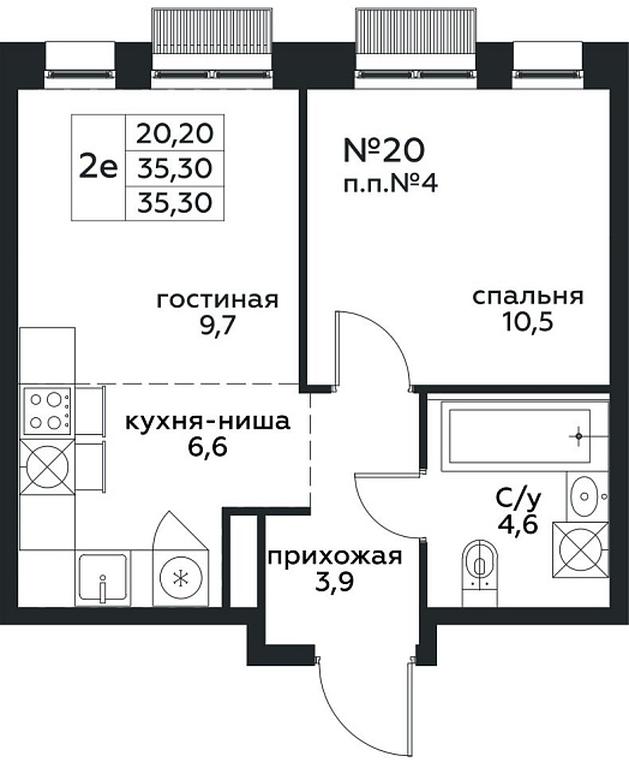 1-BD Apartment Sale, 35.3平方米 at Kvartal na Vode, Shosseynaya Street, 90с42, Moscow, Russia #1