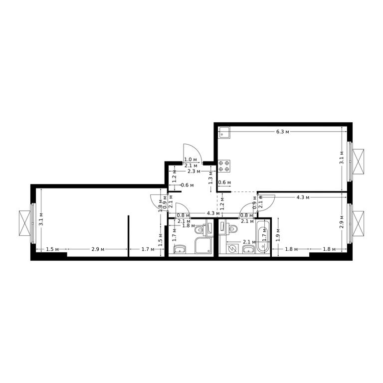 2-BD Apartment Sale, 66.6平方米 at Bolshaya Akademicheskaya 85, 3rd Nizhnelikhoborsky Drive, 1с16, Moscow, Russia #1