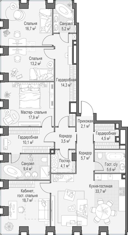 3-BD Apartment Sale, 165.2 sq. m. at Life Time, Sergeya Makeyeva Street, вл11/9с1-10, Moscow, Russia #1