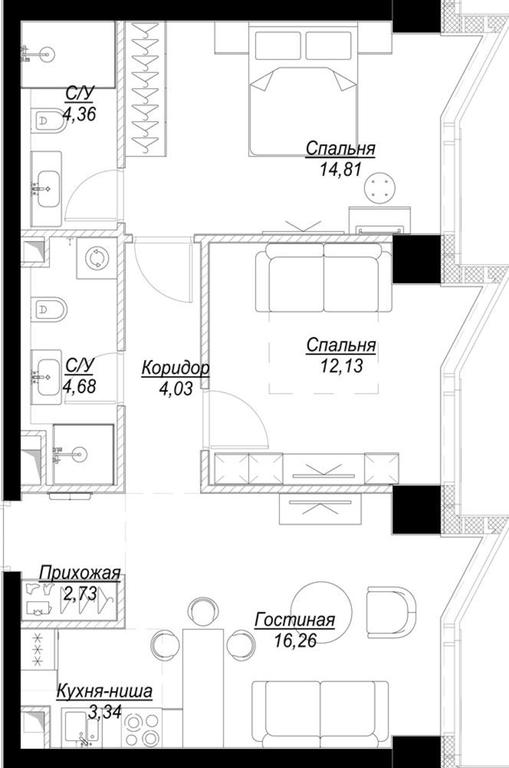 2-BD Apartment Sale, 62.34平方米 at Famous, Bagrationovsky Drive, 5к2, Moscow, Russia #1