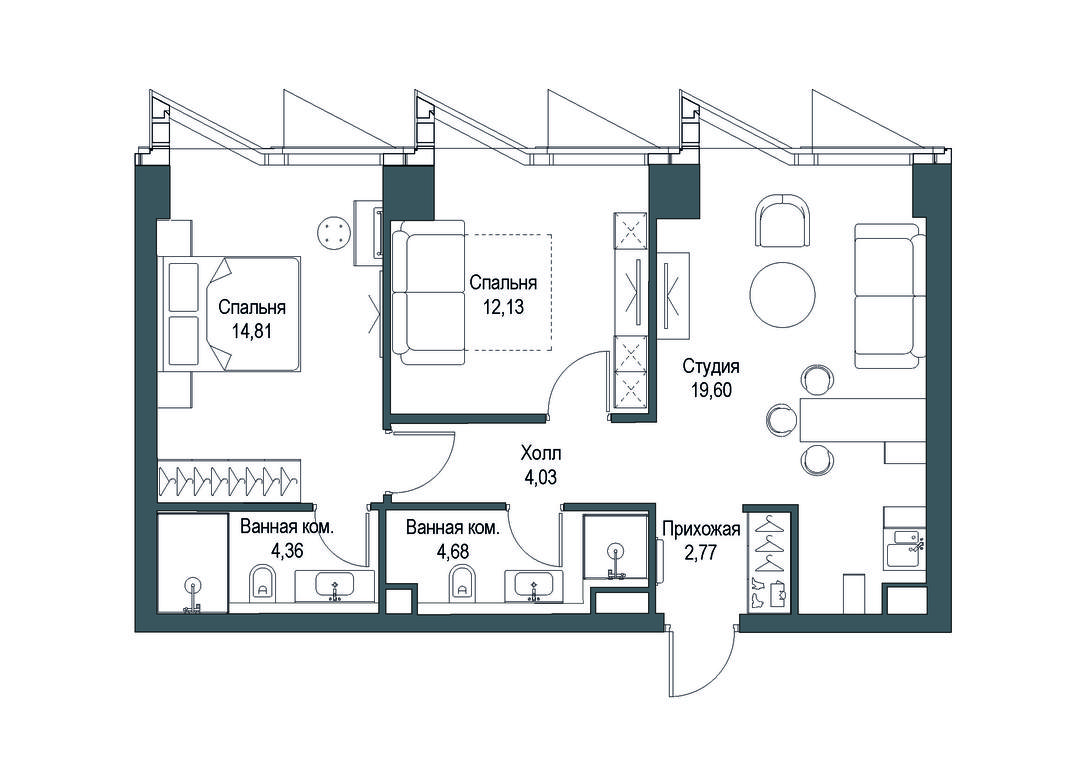 2-BD Apartment Sale, 62.34平方米 at Famous, Bagrationovsky Drive, 5к2, Moscow, Russia #2