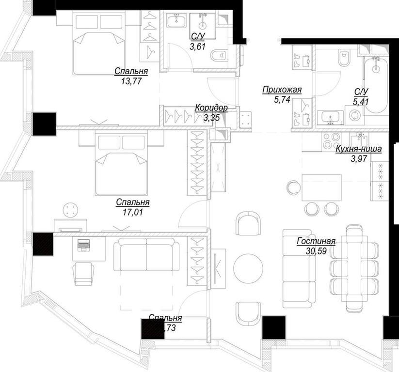 3-BD Apartment Sale, 98.17 sq. m. at Famous, Bagrationovsky Drive, 5к2, Moscow, Russia #1