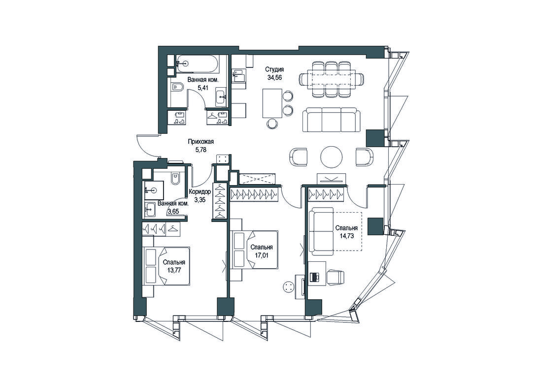 3-BD Apartment Sale, 98.17 sq. m. at Famous, Bagrationovsky Drive, 5к2, Moscow, Russia #2