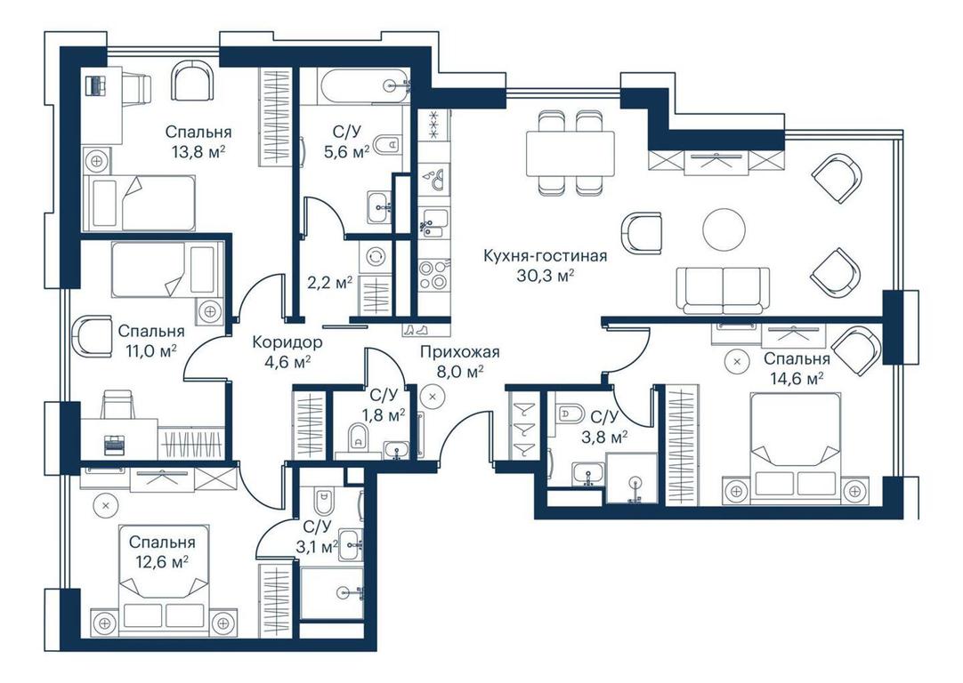 4-BD Apartment Sale, 112.3 sq. m. at City Bay, Volokolamskoye Highway, 95с3, Moscow, Russia #1