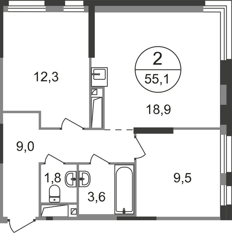 2-BD Apartment Sale, 55.1平方米 at Pervyi Moskovskiy, ulitsa Bianki, 1, Moskovskiy, Moscow, Russia #1
